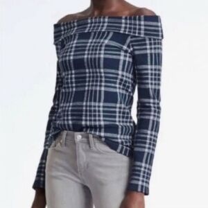 Banana Republic Blue and White Off-the-Shoulder Sweater